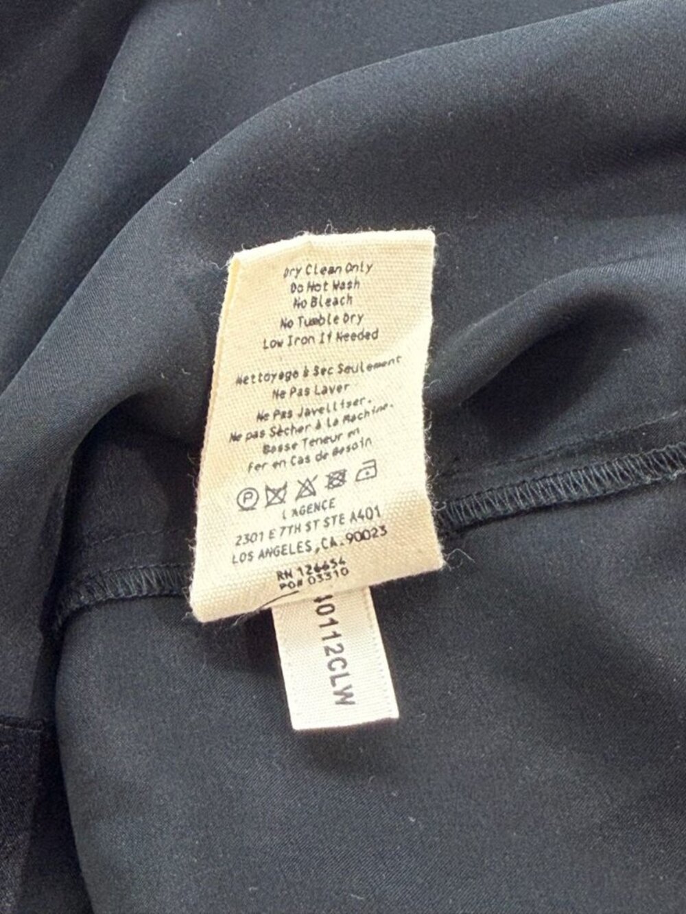 L'Agence Women's Aoki Black Silk Blouse Band Collar 3/4 Sleeve Button-Up Size S - Picture 7 of 8